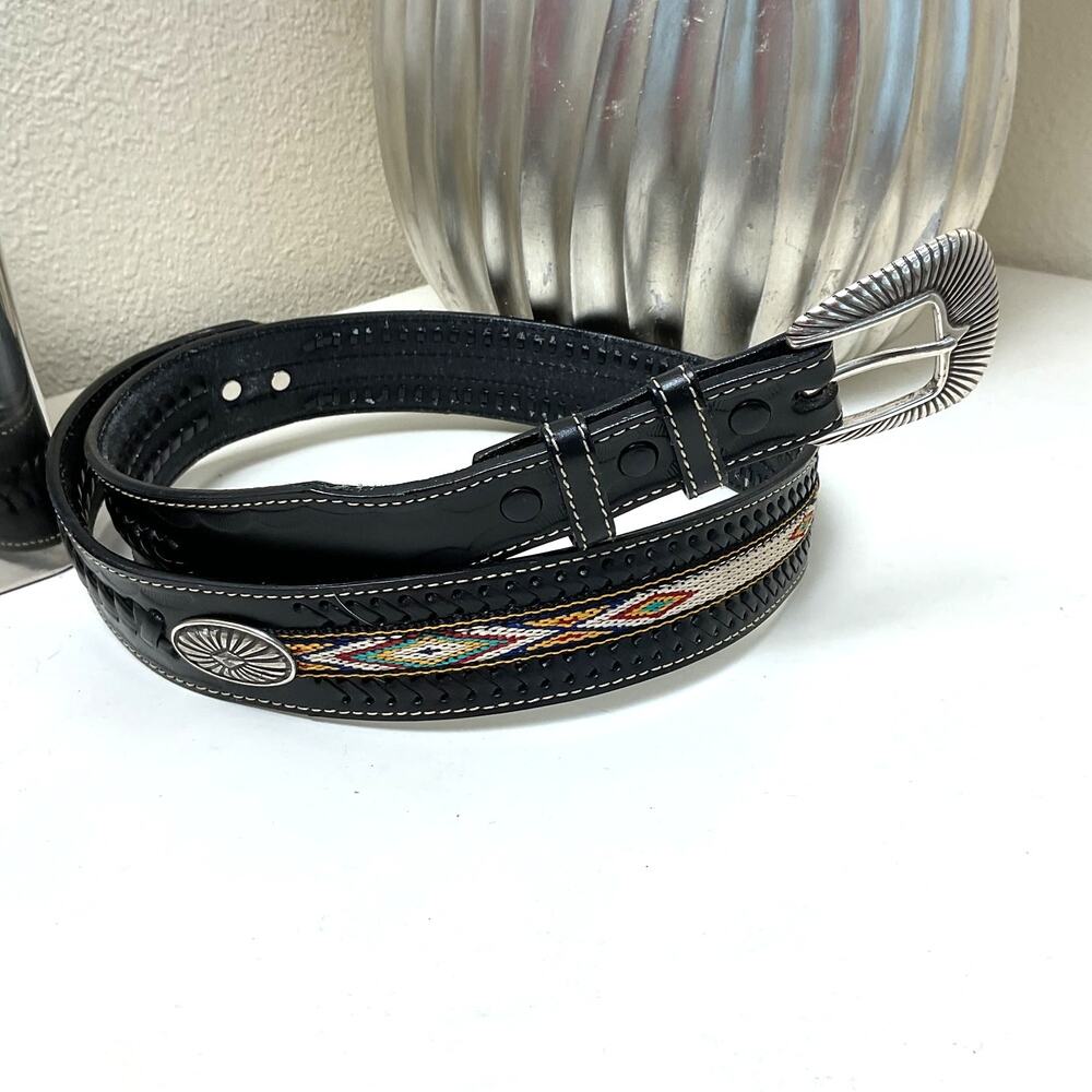 Vintage Tony Lama Black Adult Southwestern Multicolor Woven textile Belt 42 in
